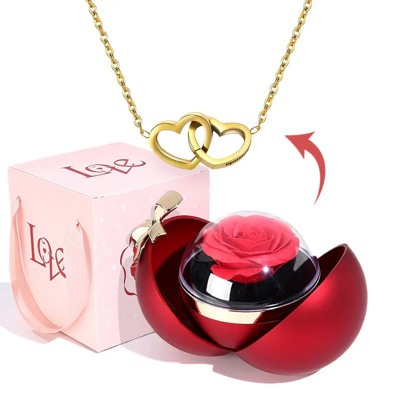 Caja regalo Eternal Rose – Collar con doble corazón grabado